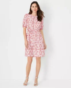 Petite Eyelet Belted Shift Dress with Self-Tie Waist