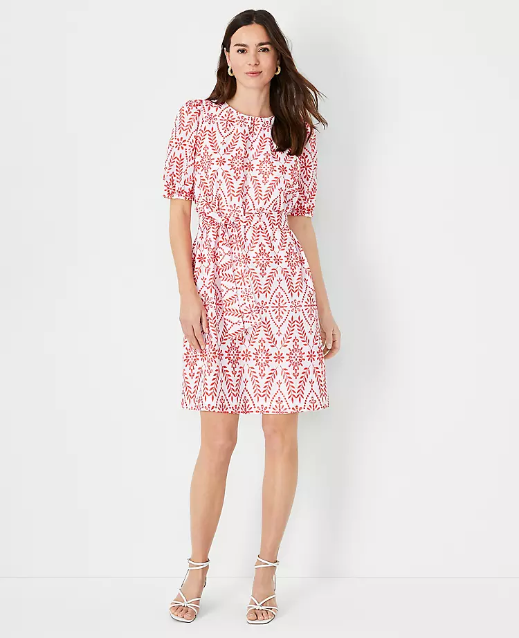 Petite Eyelet Belted Shift Dress with Self-Tie Waist 1 Petite Eyelet Belted Shift Dress with Self-Tie Waist