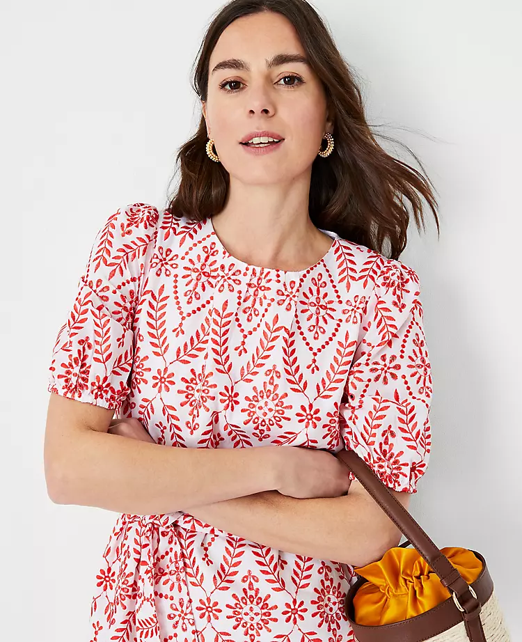 Petite Eyelet Belted Shift Dress with Self-Tie Waist 3 Petite Eyelet Belted Shift Dress with Self-Tie Waist - Image 3