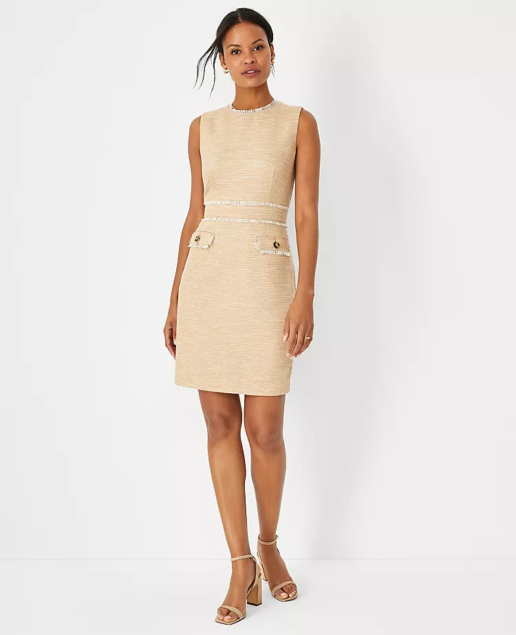 Petite Shimmer Tweed Button Pocket Sheath Dress 1 Petite Shimmer Tweed Button Pocket Sheath Dress