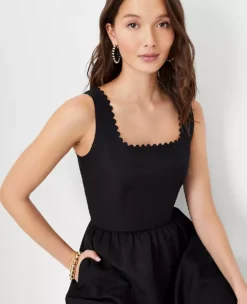 Petite Scalloped Linen Blend Flare Dress for Office and Events 5 Petite Scalloped Linen Blend Flare Dress for Office and Events -Ann Taylor Store 614469 2222 ALT2