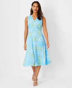 Petite Tile Print Wrap Flare Dress - Elegant Professional Workwear