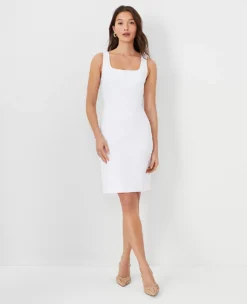 Petite Double Scoop Neck Sheath Dress in Four-Way Stretch Fabric