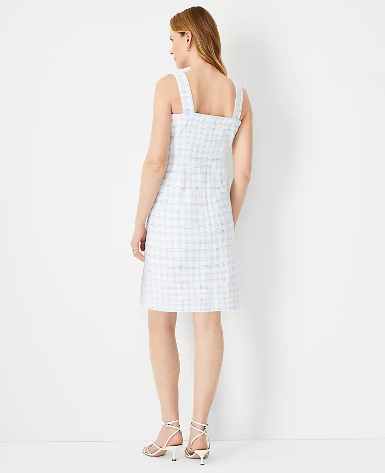 Petite Plaid Sheath Dress with Button Trim - Tailored Professional Office Wear 2 Petite Plaid Sheath Dress with Button Trim - Tailored Professional Office Wear - Image 2
