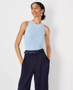 Petite Shimmer Halter Shell - Elegant Fitted Top for Work and Evening