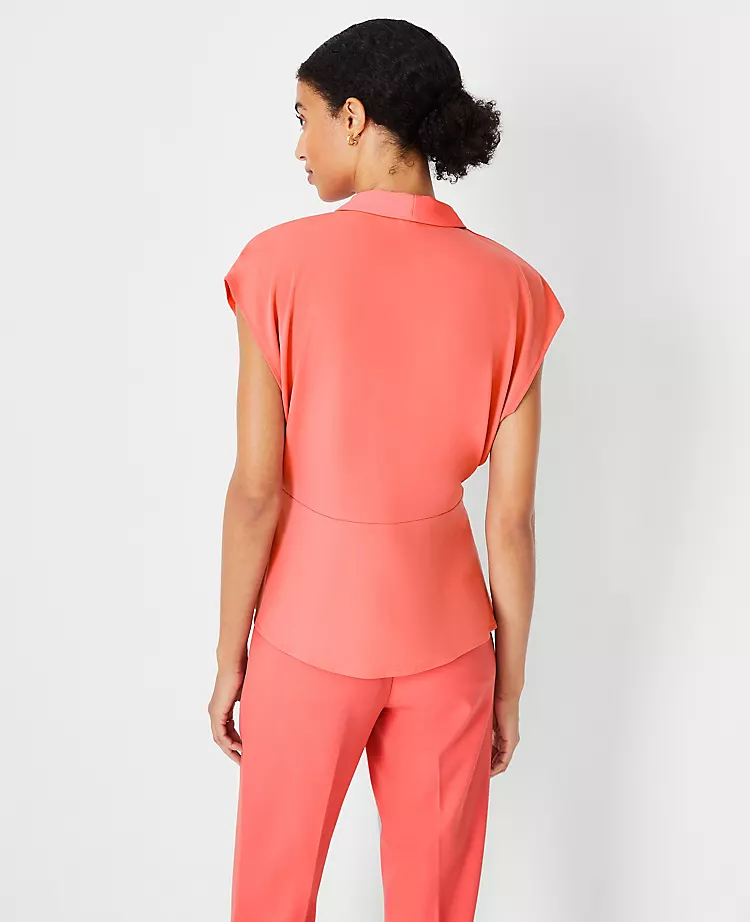 Petite Mixed Media Peplum Top with Elegant Shawl Collar 2 Petite Mixed Media Peplum Top with Elegant Shawl Collar - Image 2