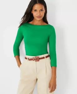Petite 3/4 Sleeve Boatneck Cotton Work Top