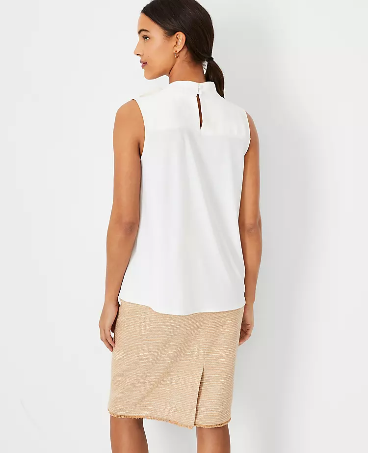 Petite Asymmetrical Tie Neck Mixed Media Work Shell 2 Petite Asymmetrical Tie Neck Mixed Media Work Shell - Image 2