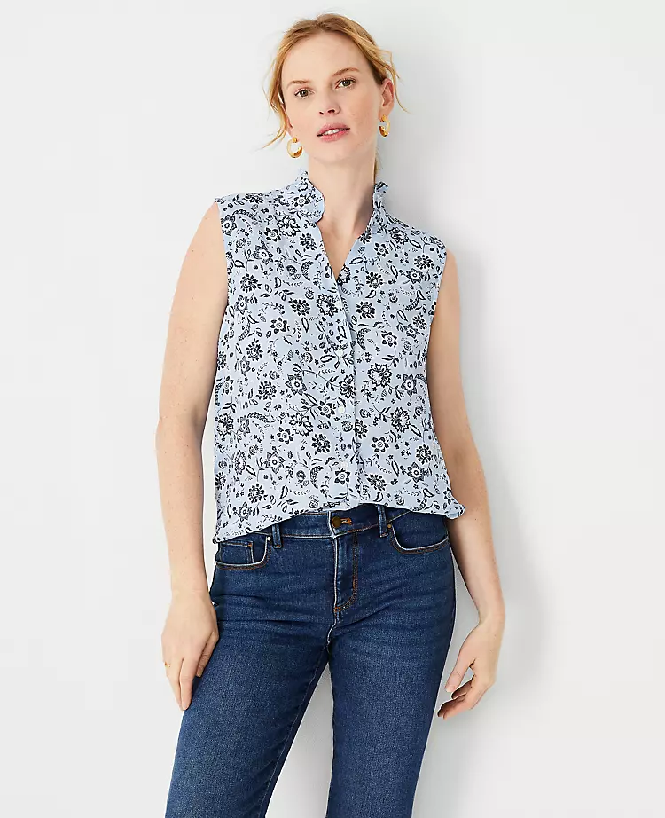Petite Floral Ruffle Neck Button Front Blouse 3 Petite Floral Ruffle Neck Button Front Blouse - Image 3