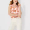 Petite Botanical Sleeveless Camp Shirt - Professional V-Neck Blouse