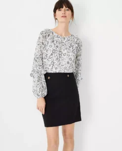 Petite Floral Pintucked Blouse with Ruffle Sleeves - Elegant Workwear