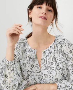 Petite Floral Pintucked Blouse with Ruffle Sleeves - Elegant Workwear -Ann Taylor Store 614748 9000 ALT2