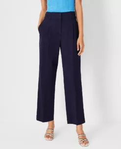 High-Waisted Petite Pleated Straight Ankle Chino Pants