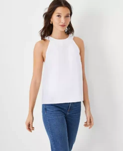 Petite Linen Blend Button Back Halter Top