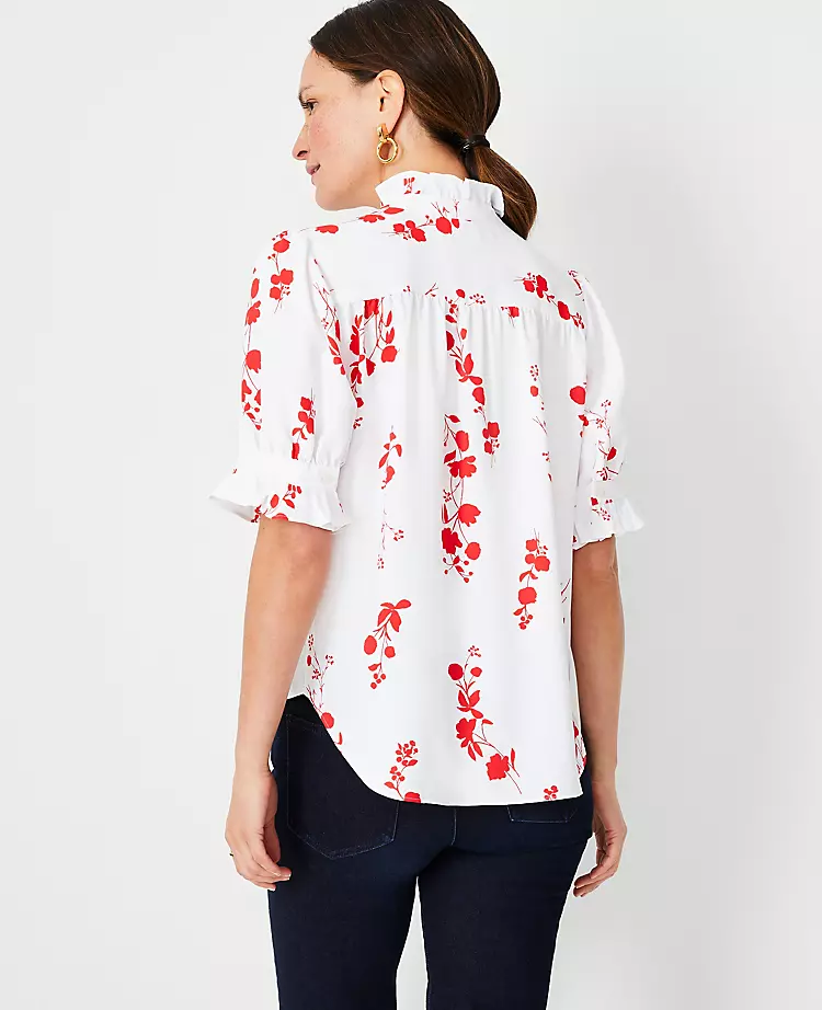 Petite Floral Eyelet Ruffle Blouse for Work 2 Petite Floral Eyelet Ruffle Blouse for Work - Image 2