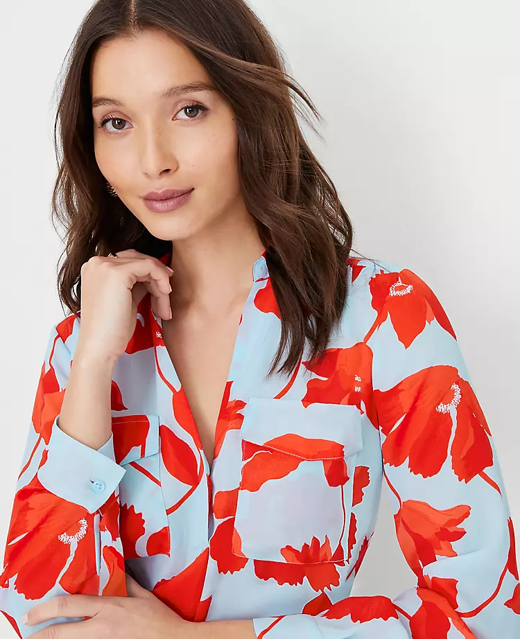 Petite Floral Camp Shirt: Elegant Long Sleeve Work Blouse 1 Petite Floral Camp Shirt: Elegant Long Sleeve Work Blouse
