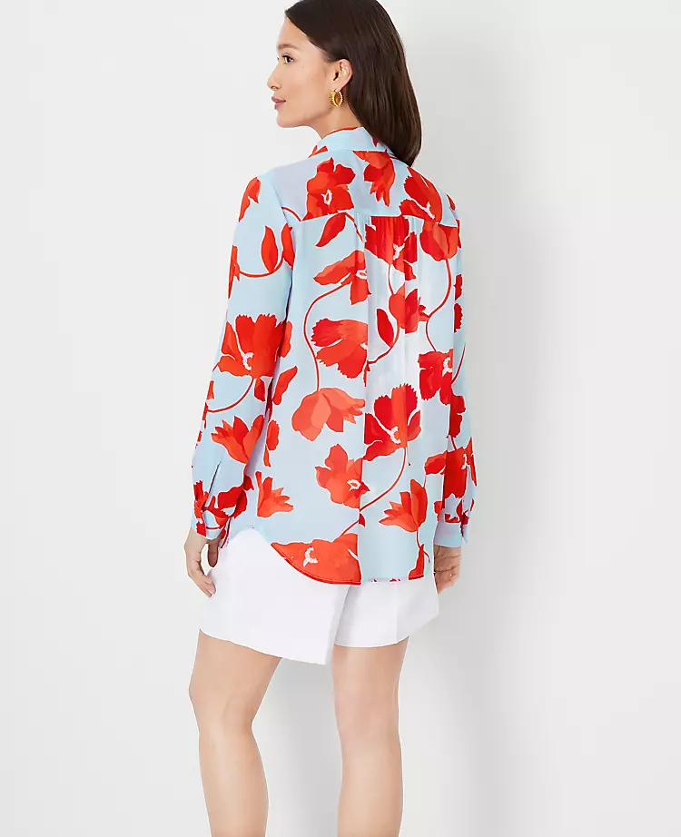 Petite Floral Camp Shirt: Elegant Long Sleeve Work Blouse 2 Petite Floral Camp Shirt: Elegant Long Sleeve Work Blouse - Image 2