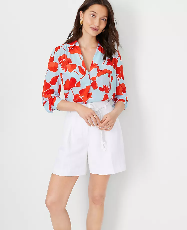 Petite Floral Camp Shirt: Elegant Long Sleeve Work Blouse 3 Petite Floral Camp Shirt: Elegant Long Sleeve Work Blouse - Image 3