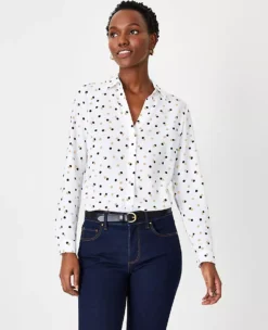 Petite Dotted Essential Shirt: Slim Fit Professional Blouse