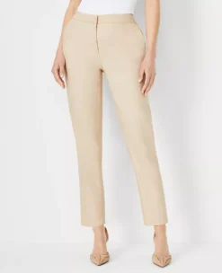 Petite Curvy Fit Linen Blend Ankle Pants - Slim Work Trousers