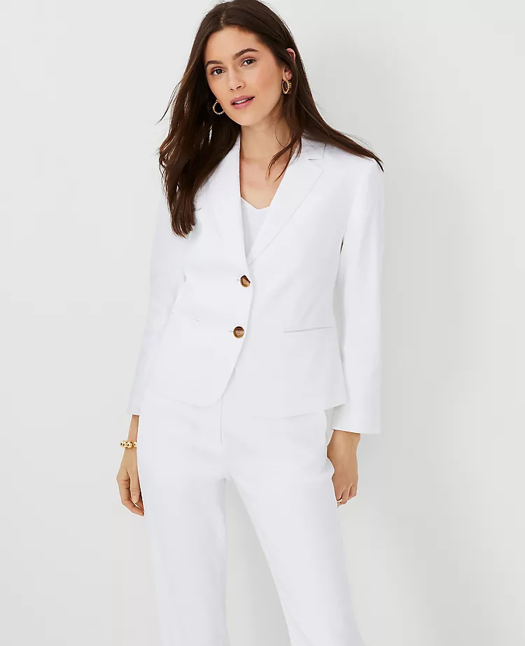 Petite Shorter Two-Button Linen Blend Blazer - Tailored Workwear Jacket 1 Petite Shorter Two-Button Linen Blend Blazer - Tailored Workwear Jacket