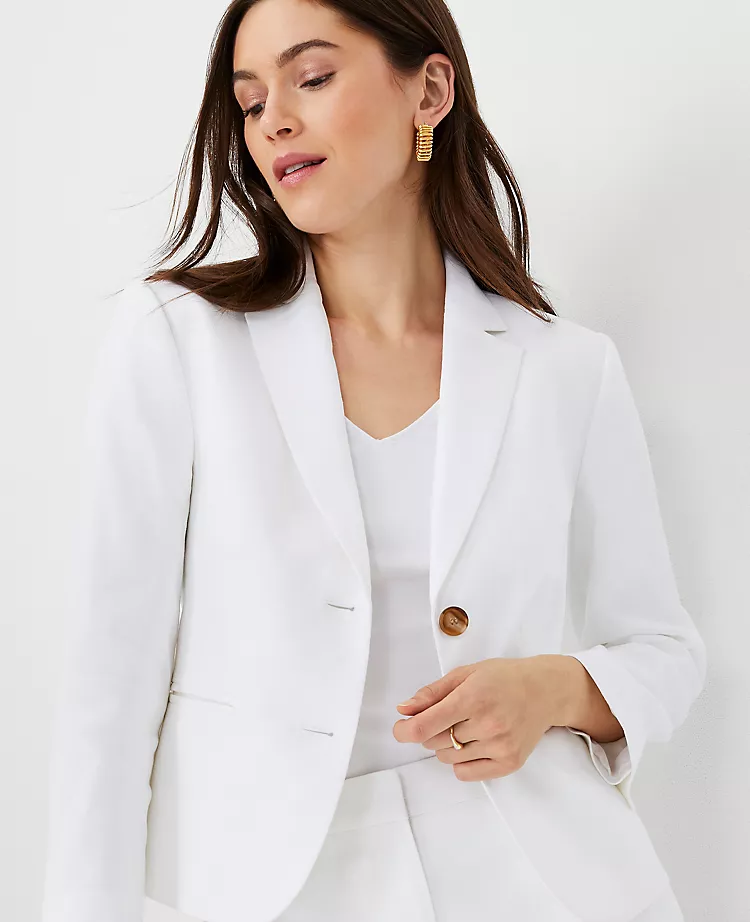 Petite Shorter Two-Button Linen Blend Blazer - Tailored Workwear Jacket 3 Petite Shorter Two-Button Linen Blend Blazer - Tailored Workwear Jacket - Image 3