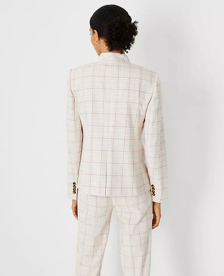 Petite Plaid Cutaway Blazer - Tailored One-Button Work Jacket 2 Petite Plaid Cutaway Blazer - Tailored One-Button Work Jacket - Image 2