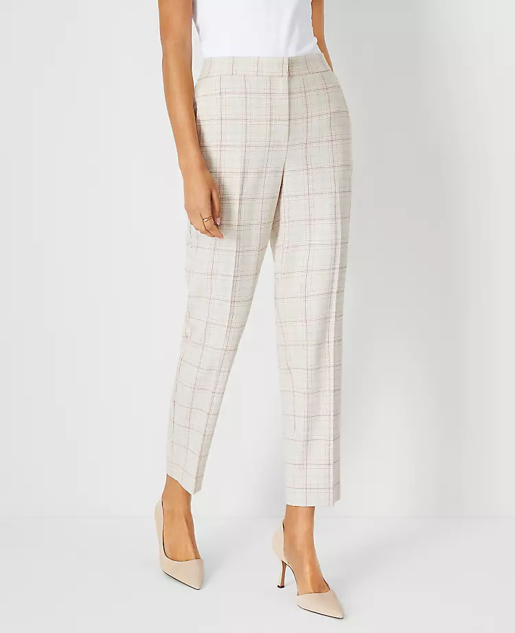 Petite Curvy Fit Plaid Ankle Pants - Slim Leg Eva Work Trousers 1 Petite Curvy Fit Plaid Ankle Pants - Slim Leg Eva Work Trousers