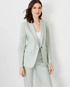 Petite Linen Blend One-Button Notched Blazer for Work