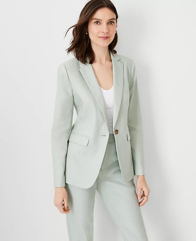 Petite Linen Blend One-Button Notched Blazer for Work 1 Petite Linen Blend One-Button Notched Blazer for Work