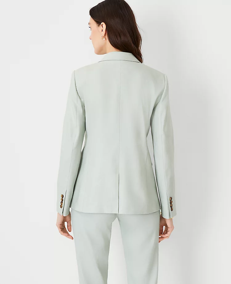 Petite Linen Blend One-Button Notched Blazer for Work 2 Petite Linen Blend One-Button Notched Blazer for Work - Image 2