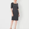 Petite Square Neck Elbow Sleeve Sheath Dress in Modern Charcoal