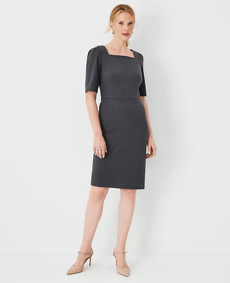 Petite Square Neck Elbow Sleeve Sheath Dress in Modern Charcoal 1 Petite Square Neck Elbow Sleeve Sheath Dress in Modern Charcoal