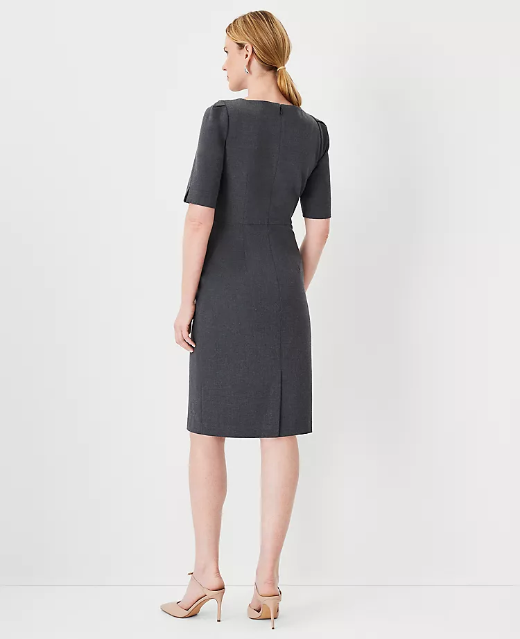 Petite Square Neck Elbow Sleeve Sheath Dress in Modern Charcoal 2 Petite Square Neck Elbow Sleeve Sheath Dress in Modern Charcoal - Image 2