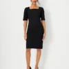 Petite Seasonless Stretch Square Neck Dress with Elbow Sleeves