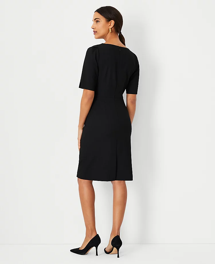 Petite Seasonless Stretch Square Neck Dress with Elbow Sleeves 2 Petite Seasonless Stretch Square Neck Dress with Elbow Sleeves - Image 2