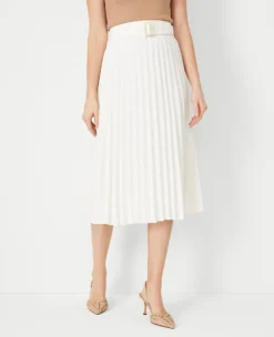 Pleated Midi Skirt with Adjustable Buckle Belt