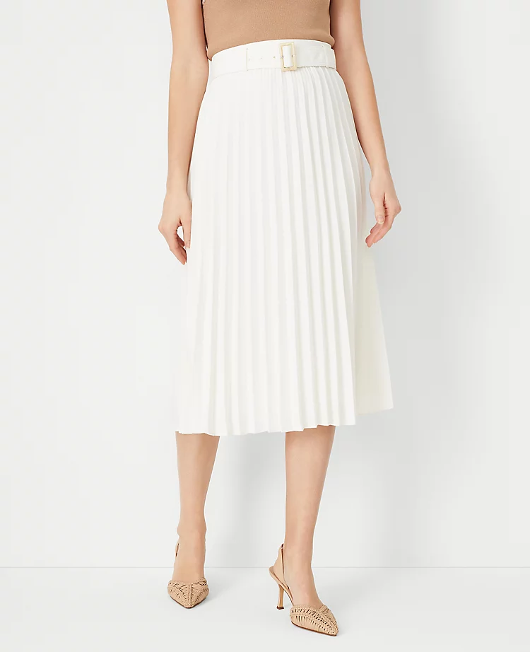 Pleated Midi Skirt with Adjustable Buckle Belt 1 Pleated Midi Skirt with Adjustable Buckle Belt