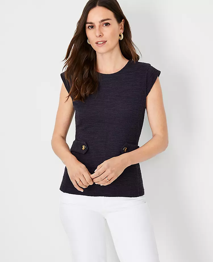 Petite Button Tab Cap Sleeve Work Top - Tailored Professional Fit 1 Petite Button Tab Cap Sleeve Work Top - Tailored Professional Fit