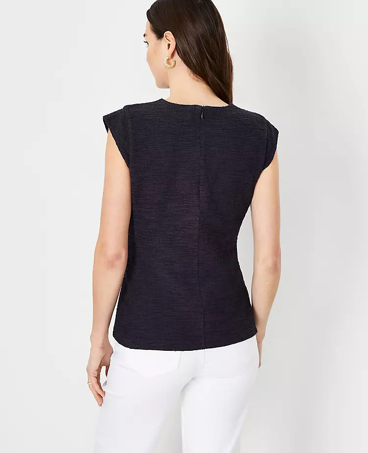 Petite Button Tab Cap Sleeve Work Top - Tailored Professional Fit 2 Petite Button Tab Cap Sleeve Work Top - Tailored Professional Fit - Image 2