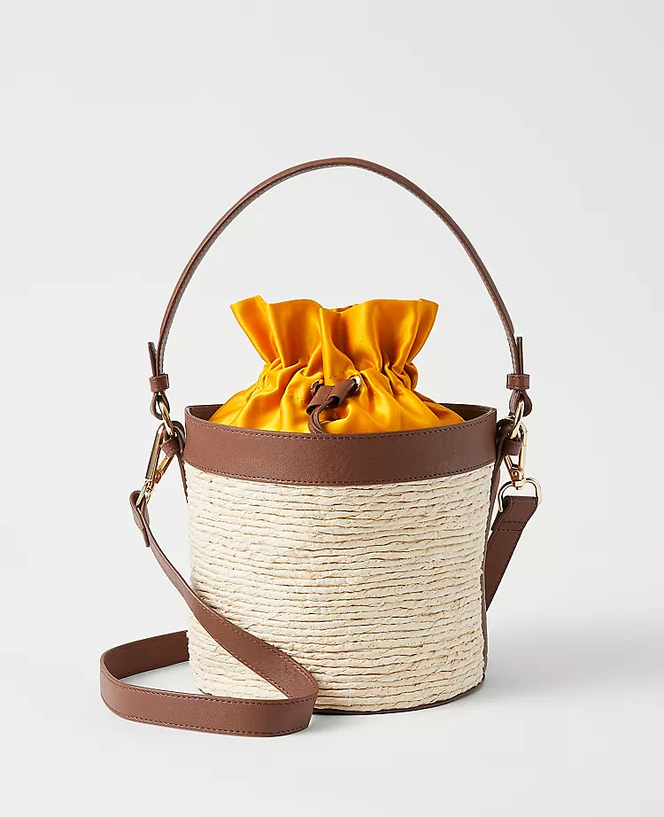 Handcrafted Straw Bucket Bag with Removable Shoulder Strap 1 Handcrafted Straw Bucket Bag with Removable Shoulder Strap