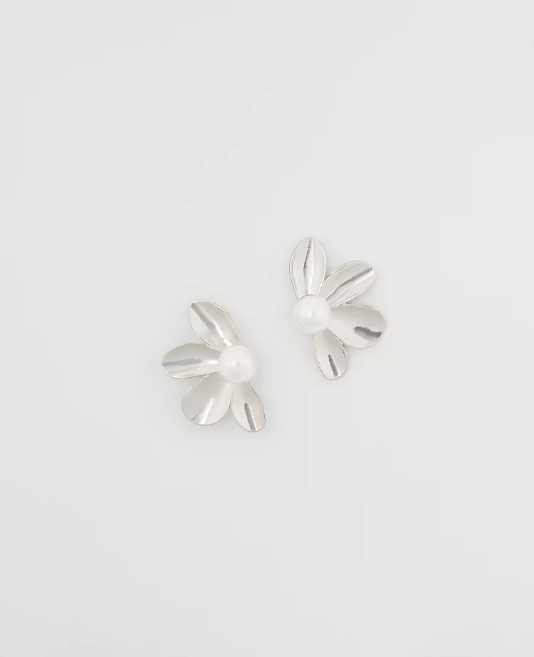 Elegant Polished Floral Stud Earrings - 1.25" Statement Flower Jewelry 1 Elegant Polished Floral Stud Earrings - 1.25" Statement Flower Jewelry