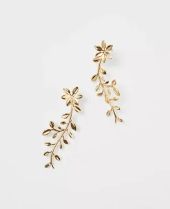 Elegant Metal Floral Statement Earrings - Polished Drop Design