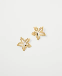 Polished Metal Flower Stud Earrings - Elegant Floral Statement Jewelry