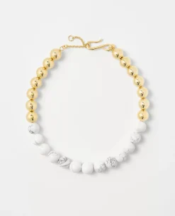 Elegant Marbleized Beaded and Metal Ball Necklace with Adjustable Chain