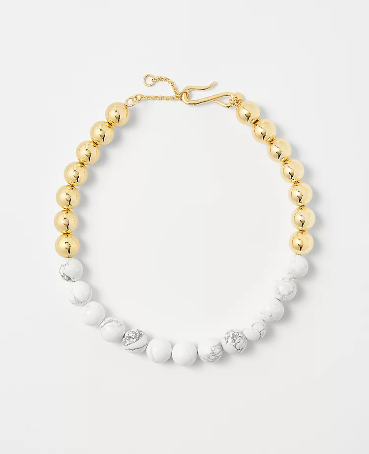 Elegant Marbleized Beaded and Metal Ball Necklace with Adjustable Chain 1 Elegant Marbleized Beaded and Metal Ball Necklace with Adjustable Chain