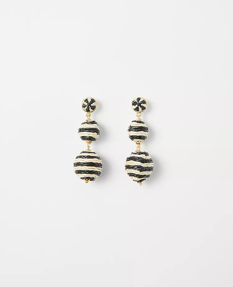 Striped Straw Ball Drop Earrings - Lightweight Summer Accessories 1 Striped Straw Ball Drop Earrings - Lightweight Summer Accessories