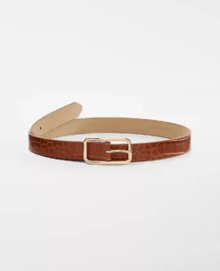 Sleek Embossed Trouser Belt with Brushed Metal Buckle