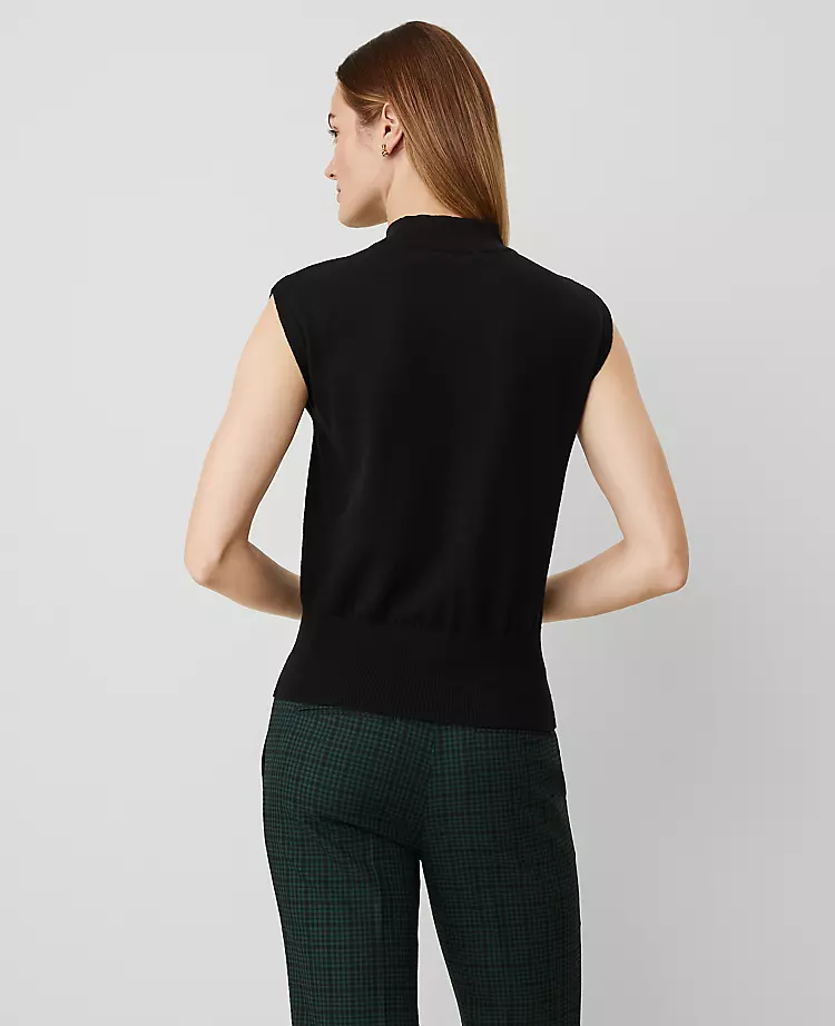 Petite Essential Mock Neck Wedge Sweater Shell in Black 2 Petite Essential Mock Neck Wedge Sweater Shell in Black - Image 2