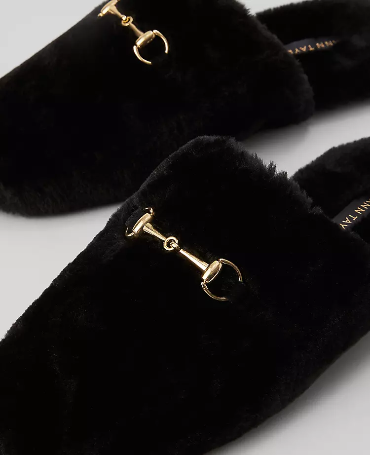 Ann Taylor Weekend Horsebit Fuzzy Slide Flat in Black 2 Ann Taylor Weekend Horsebit Fuzzy Slide Flat in Black - Image 2
